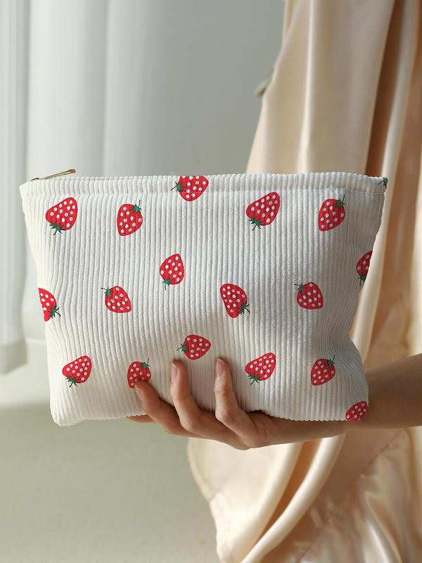 Strawberry Pattern Makeup Bag, Lightweight Multi-functional Travel Cosmetic Bag, Zipper Makeup Organizer Pouch, Versatile Storage Bag