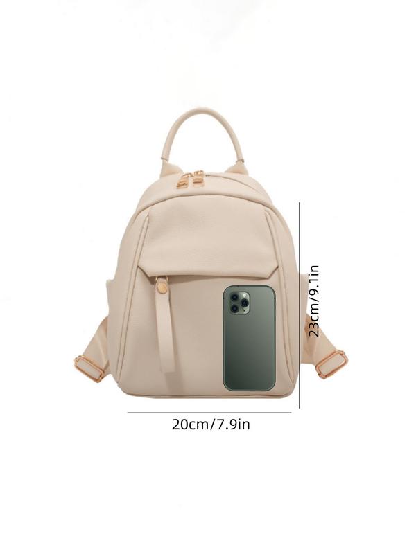 Women's Minimalist Zip Lychee Pattern Backpack, Fashionable Lightweight Backpack for Women & Girls, Casual Trendy Versatile High-quality Daily Commuting Bag