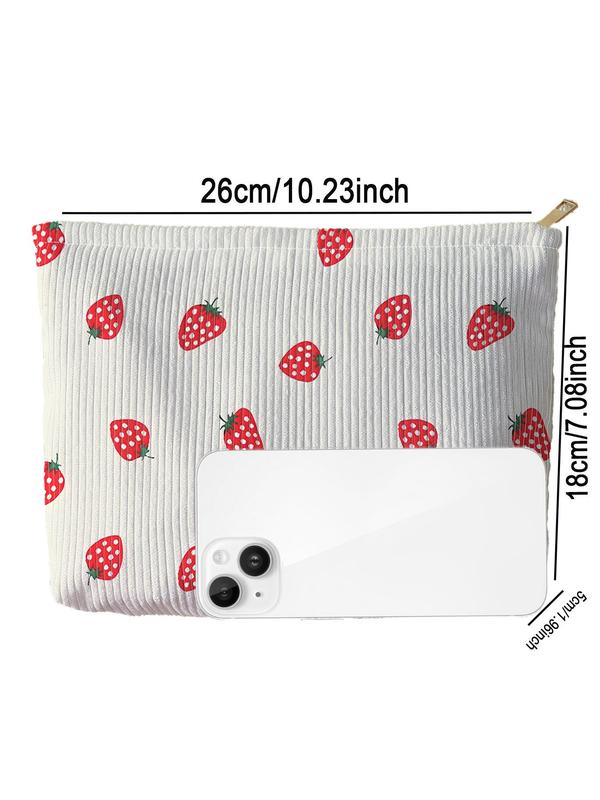 Strawberry Pattern Makeup Bag, Lightweight Multi-functional Travel Cosmetic Bag, Zipper Makeup Organizer Pouch, Versatile Storage Bag