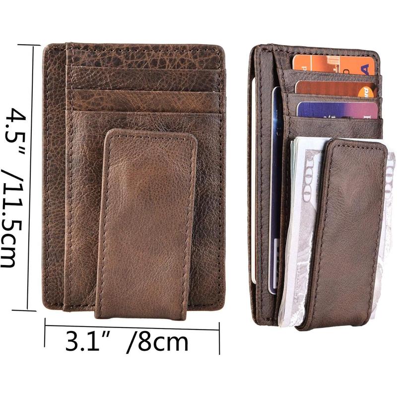 Money Clip  Front Pocket Wallet Men Leather Slim Minimalist Wallet