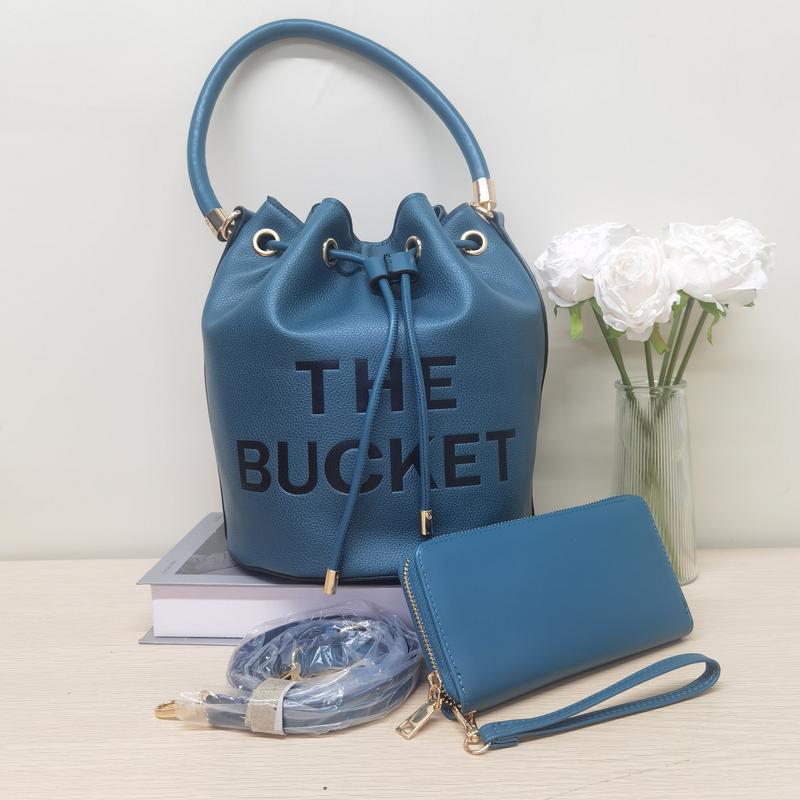 E68-New women's large-capacity handbag solid color letter print crossbody bag drawstring pleated bucket bag