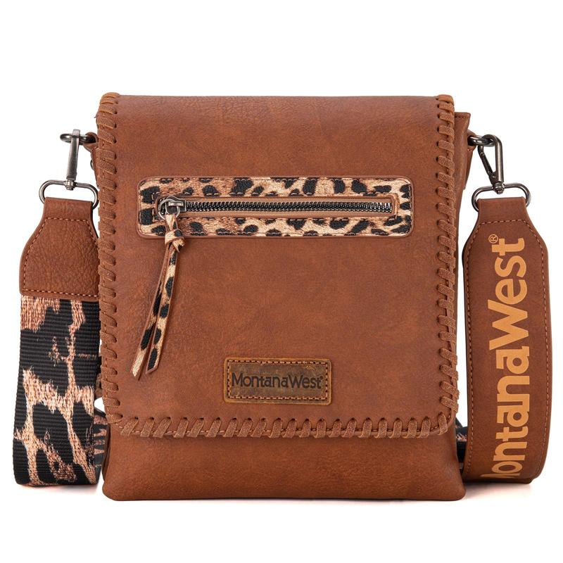 Montana West Western Crossbody Purse with Leopard Print Guitar Strap