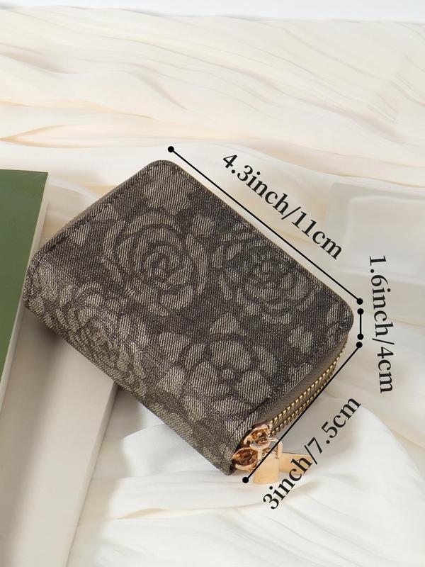 Women's Fashion Random Pattern Double Zipper Short Wallet, Simple Design Pu Leather Coin Purse, Multi-slot Credit Card and Bank Card Holder, Multi-functional Wallet for Daily Wear