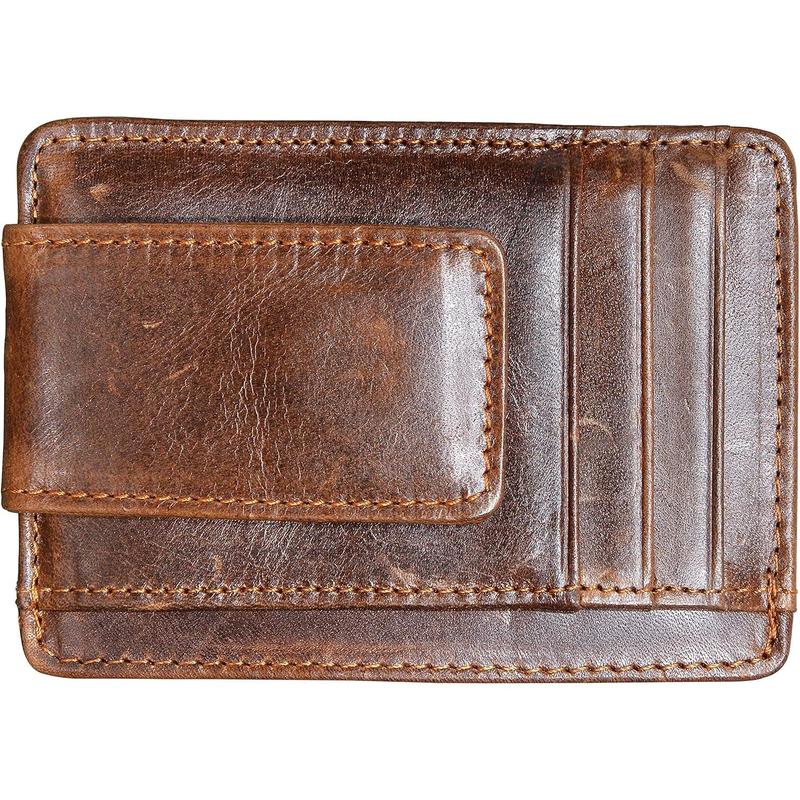 Money Clip  Front Pocket Wallet Men Leather Slim Minimalist Wallet