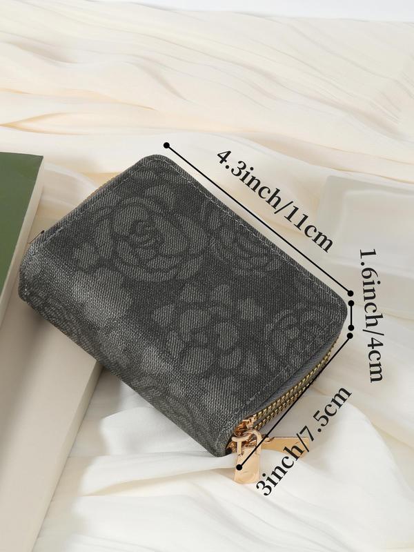 Women's Fashion Random Pattern Double Zipper Short Wallet, Simple Design Pu Leather Coin Purse, Multi-slot Credit Card and Bank Card Holder, Multi-functional Wallet for Daily Wear