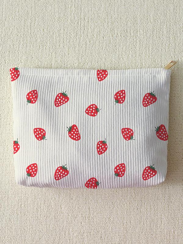 Strawberry Pattern Makeup Bag, Lightweight Multi-functional Travel Cosmetic Bag, Zipper Makeup Organizer Pouch, Versatile Storage Bag