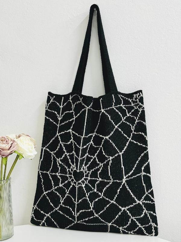 Women's Cute Spider Web Pattern Crochet Shoulder Bag, Fashionable Shoulder Bag for Daily Used, Casual Trendy Versatile High-quality Daily Commuting Bag