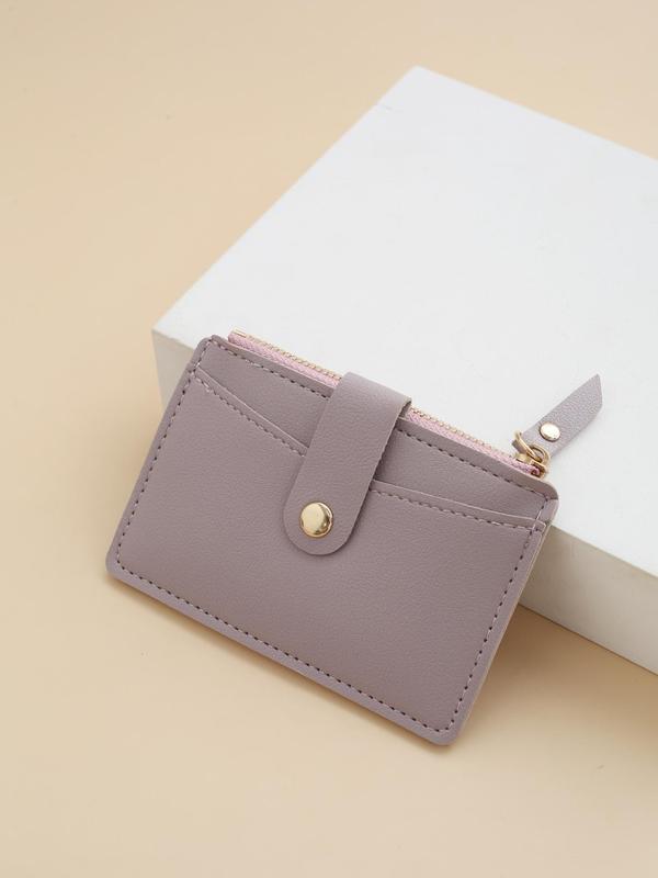 Fashion Simple PU Solid Color Zipper Short Wallet, Casual PU Leather Wallet for Commuting Work, Snap Closure Convenient Wallet