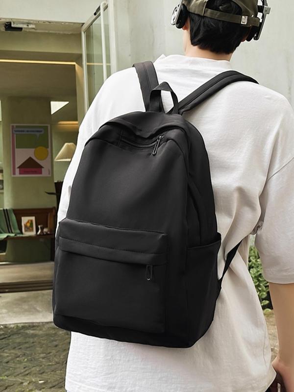 Casual Plain Zipper Backpack, Large Capacity Multi-layer Backpack, Fashionable Backpack for Men & Women, Versatile Simple Casual Backpack for Work & School