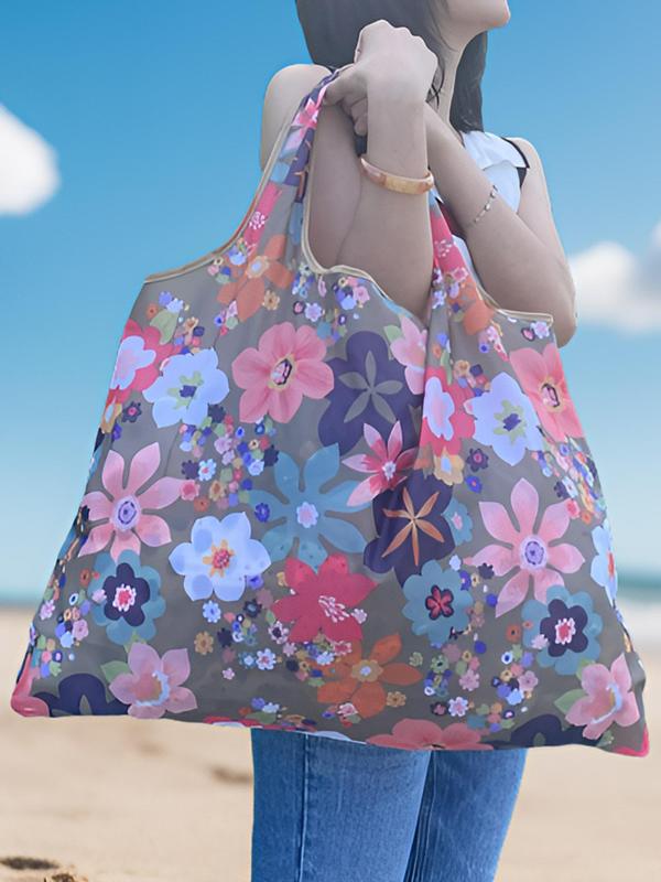 Floral Pattern Tote Bag, Summer 2024 Large Capacity All Over Print Shopping Bag for Women & Men, Casual Trendy Versatile High-quality Daily Commuting Bag