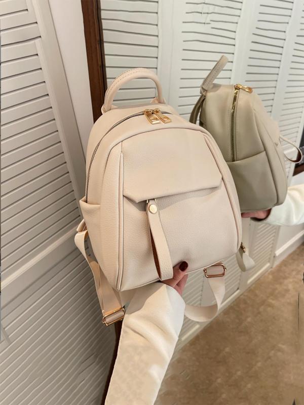 Women's Minimalist Zip Lychee Pattern Backpack, Fashionable Lightweight Backpack for Women & Girls, Casual Trendy Versatile High-quality Daily Commuting Bag