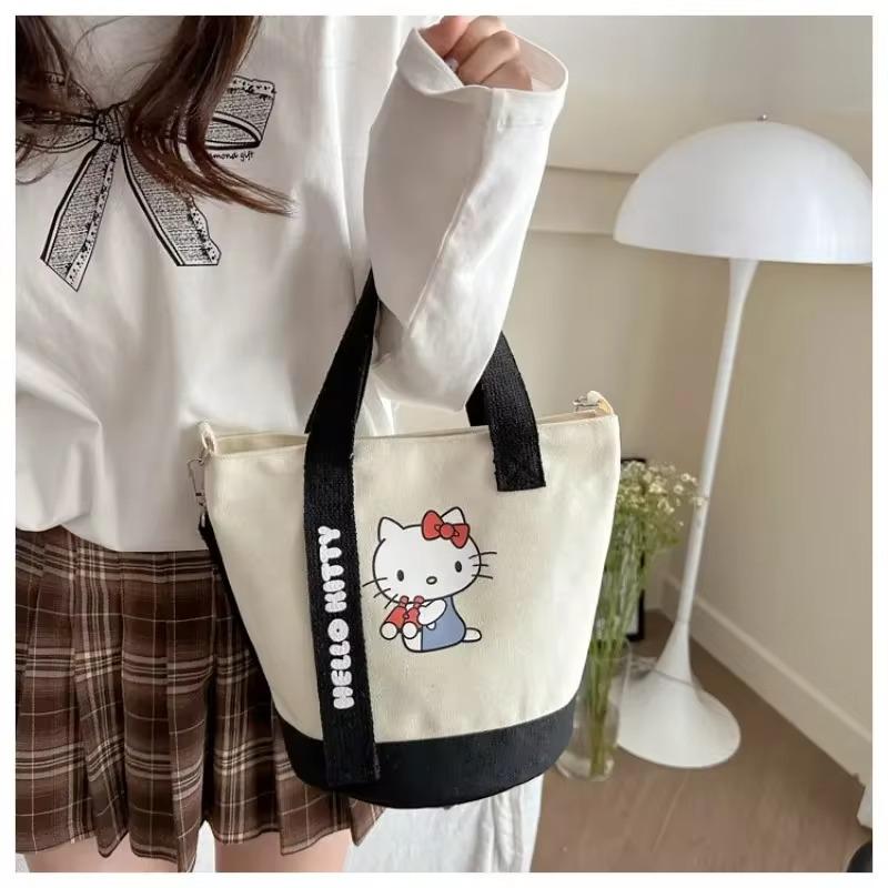 Sanrio Series Hello Kitt Canvas Handbag Fashionable Durable Suitable Single Shoulder Bag Delicate Large Capacity Canvas Tote Bag