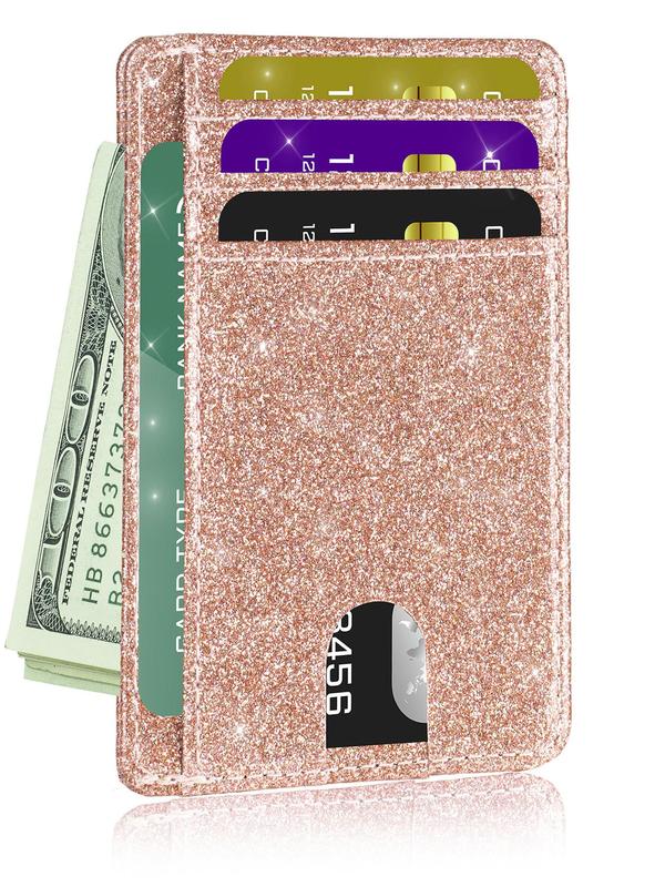 2024 Summer Glitter Rfid Blocking Card Holder,  Purses for Women,  Women's Plain Front Pocket Wallet, Super Slim Minimalist Wallet, Gift for Teen Girl, Girlfriend for Back To School