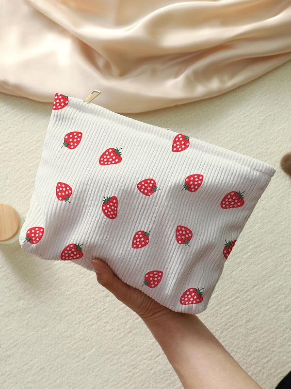 Strawberry Pattern Makeup Bag, Lightweight Multi-functional Travel Cosmetic Bag, Zipper Makeup Organizer Pouch, Versatile Storage Bag