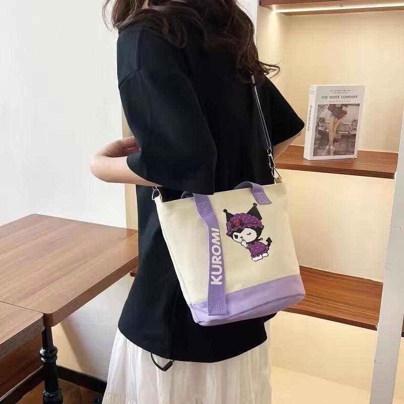 Sanrio Series Hello Kitt Canvas Handbag Fashionable Durable Suitable Single Shoulder Bag Delicate Large Capacity Canvas Tote Bag