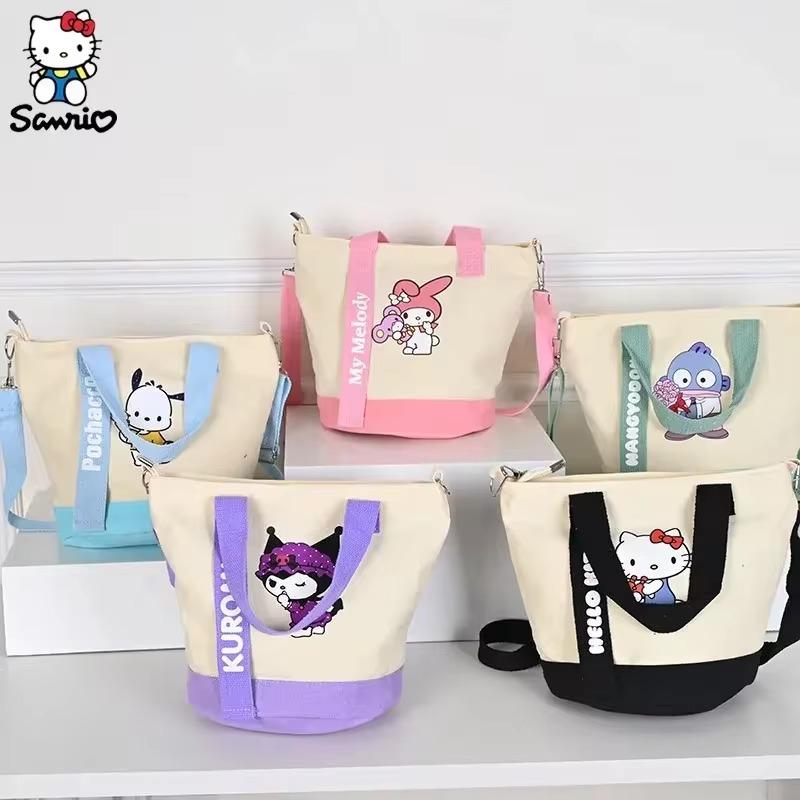 Sanrio Series Hello Kitt Canvas Handbag Fashionable Durable Suitable Single Shoulder Bag Delicate Large Capacity Canvas Tote Bag