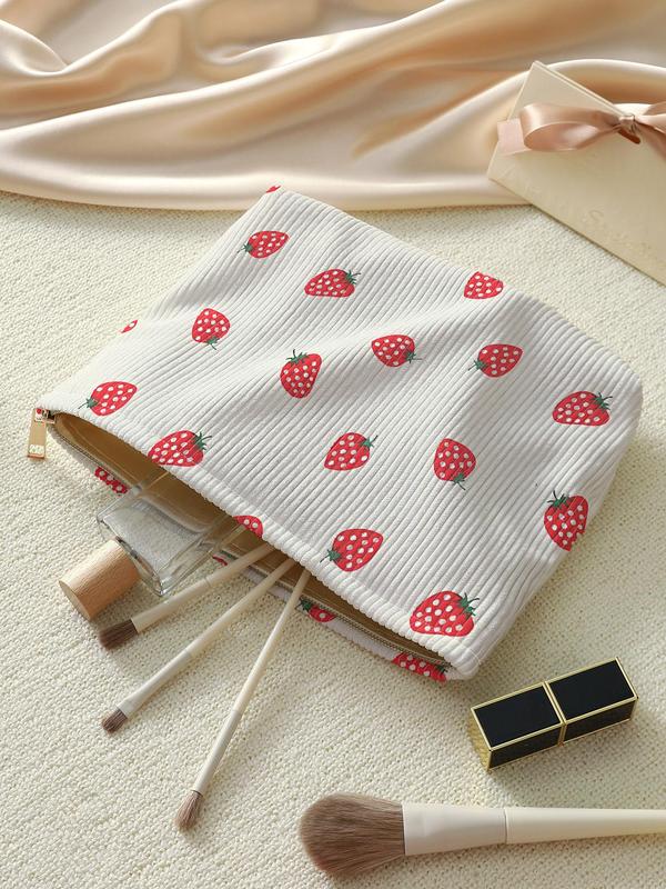 Strawberry Pattern Makeup Bag, Lightweight Multi-functional Travel Cosmetic Bag, Zipper Makeup Organizer Pouch, Versatile Storage Bag