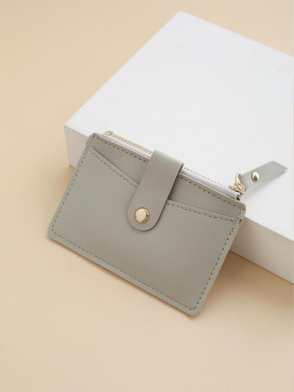 Fashion Simple PU Solid Color Zipper Short Wallet, Casual PU Leather Wallet for Commuting Work, Snap Closure Convenient Wallet