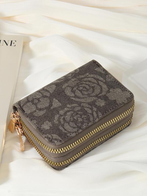 Women's Fashion Random Pattern Double Zipper Short Wallet, Simple Design Pu Leather Coin Purse, Multi-slot Credit Card and Bank Card Holder, Multi-functional Wallet for Daily Wear