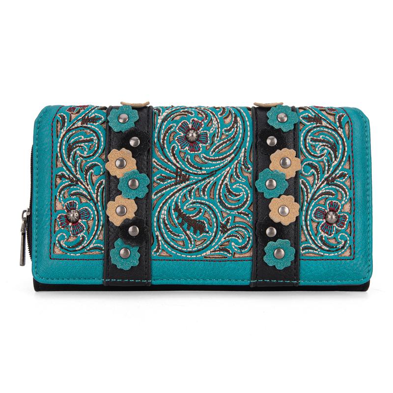 Montana West Embroidered Snap-enclosed Wallet Trifold Credit Card Holder Casual Versatile