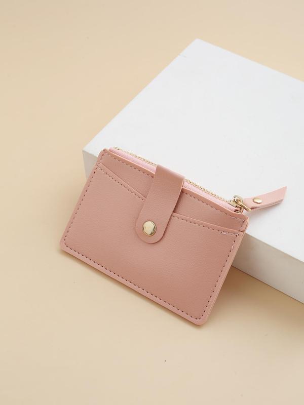 Fashion Simple PU Solid Color Zipper Short Wallet, Casual PU Leather Wallet for Commuting Work, Snap Closure Convenient Wallet