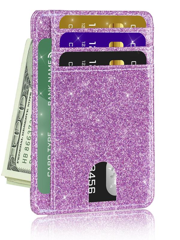 2024 Summer Glitter Rfid Blocking Card Holder,  Purses for Women,  Women's Plain Front Pocket Wallet, Super Slim Minimalist Wallet, Gift for Teen Girl, Girlfriend for Back To School