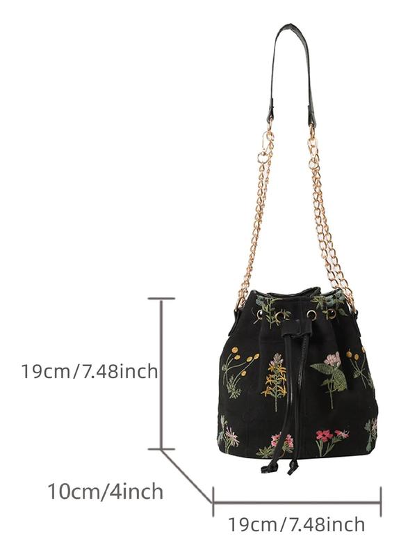 Floral Embroidered Crossbody Bag, Vintage Mini Drawstring Flower Pattern Affordable Luxury Bag, Casual Trendy Versatile High-quality Daily Commuting Bag