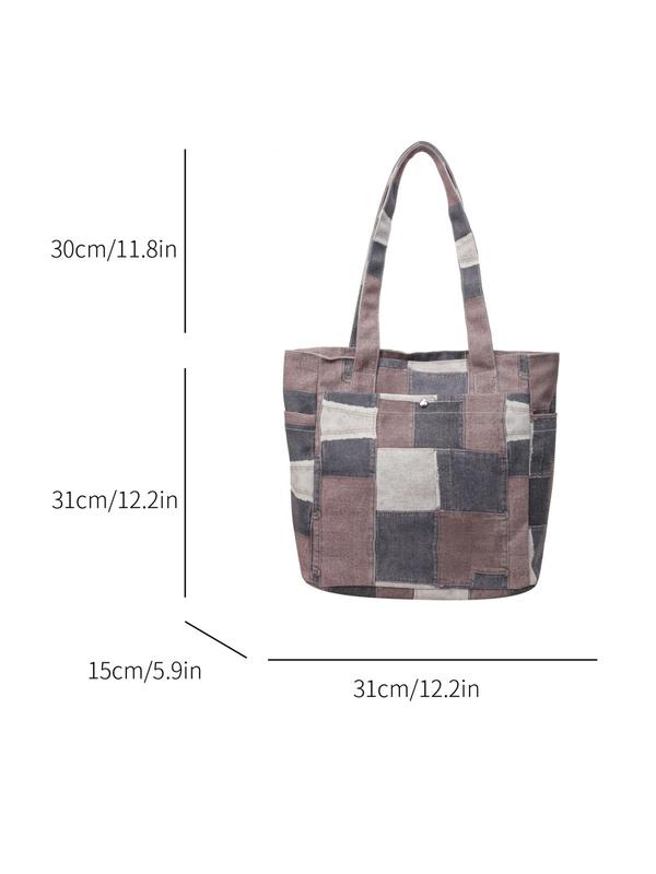 Women's Colorblock Patchwork Design Tote Bag, Casual Large Capacity Shoulder Bag for Daily Used, Trendy All-match Bag for Commute, Work, Travel