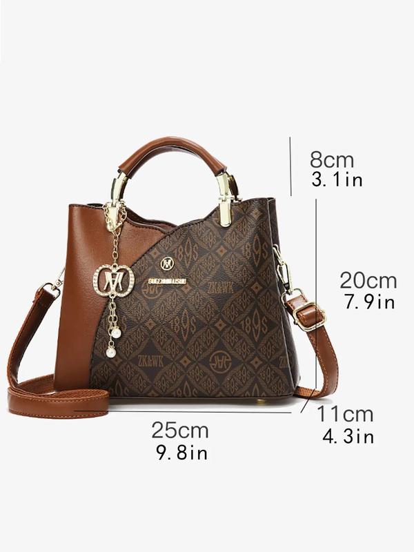 Women's Fashionable Patchwork Print Handbag & Clutch Bag & Wallet, Casual Versatile Bag Set, Trendy All-match Commuter Bag for Daily Used