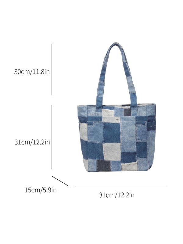 Women's Colorblock Patchwork Design Tote Bag, Casual Large Capacity Shoulder Bag for Daily Used, Trendy All-match Bag for Commute, Work, Travel