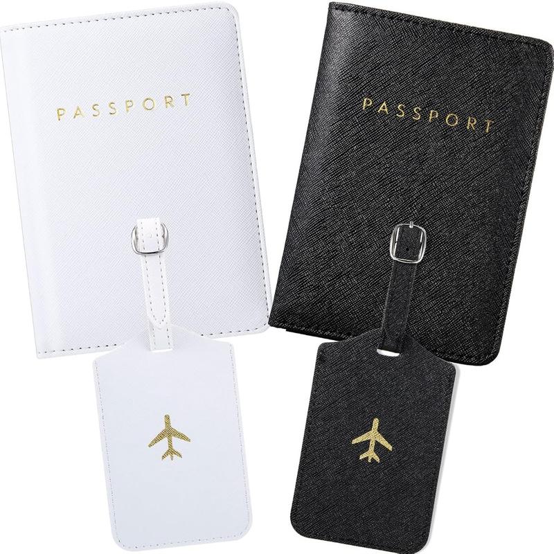 2 Pieces Passport Covers and 2 Pieces Luggage Tags, Passport Holder Travel Suitcase Tag