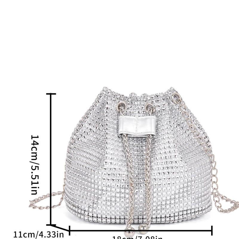 Lightweight,Business Casual Rhinestone Decor Bucket Bag Mini Drawstring Design, Clear Bag Trendy Pearl Bag Evening Bag,Dinner Bag Glamorous,Elegant,Exquisite,Quiet Luxury Rhinestone For Party Girl,Woman,Bride Perfect For Party,Dinner Banquet