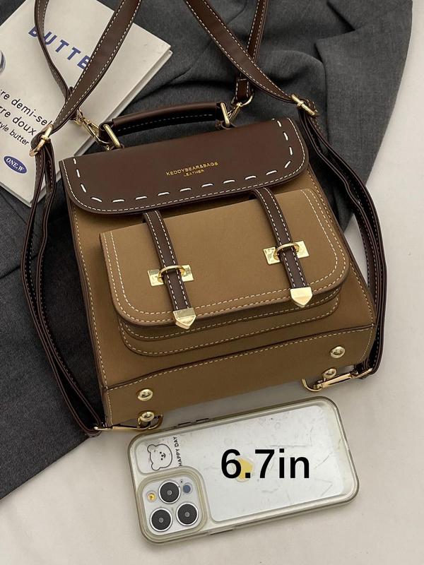 Women's Fashion Colorblock Backpack, Casual Versatile Crossbody Bag with Adjustable Strap, Trendy All-match Commuter Bag for Daily Used