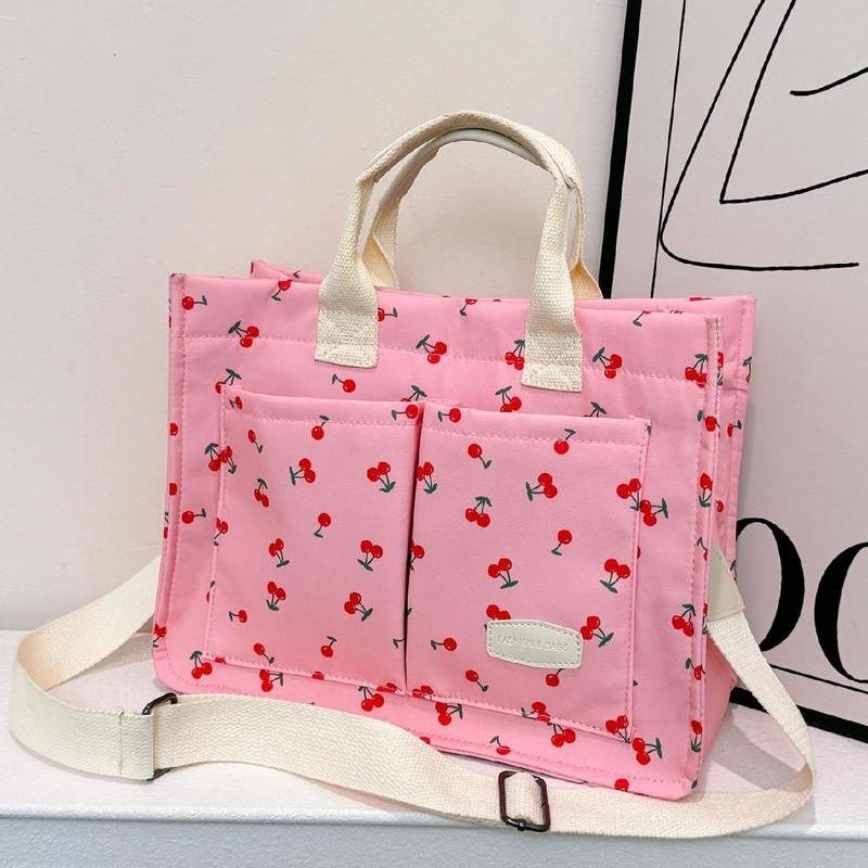 Summer Everything Tote Bag for Women, Plain Cherry Pattern Work Bag, Makeup Bag, Everyday Bag, Trendy Versatile Work Tote Bag, Girl Large Beach Bags Gift, Fall Outfits, Fall Freshness Fall Outfits