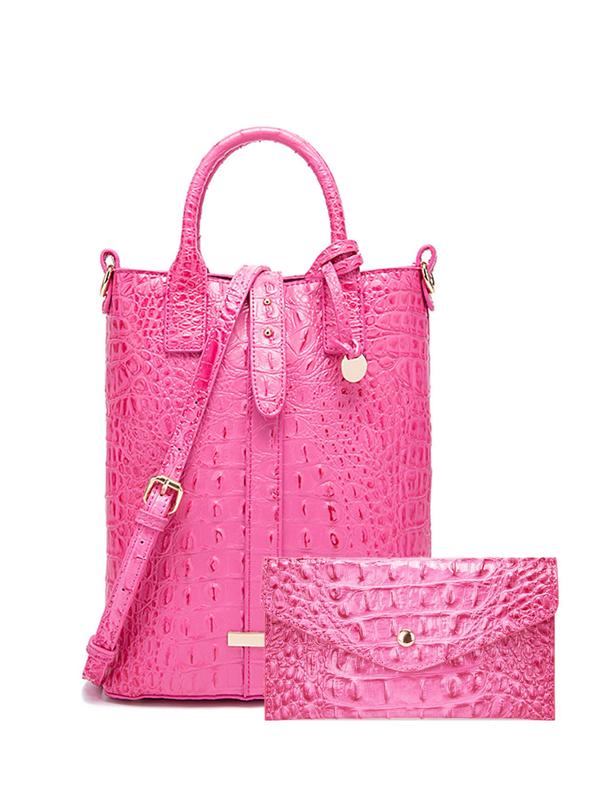 Women's Fashion Crocodile Embossed Handbag & Wallet, Casual Versatile Shoulder Bag Set for Women, Trendy All-match Bag Set for Daily Use