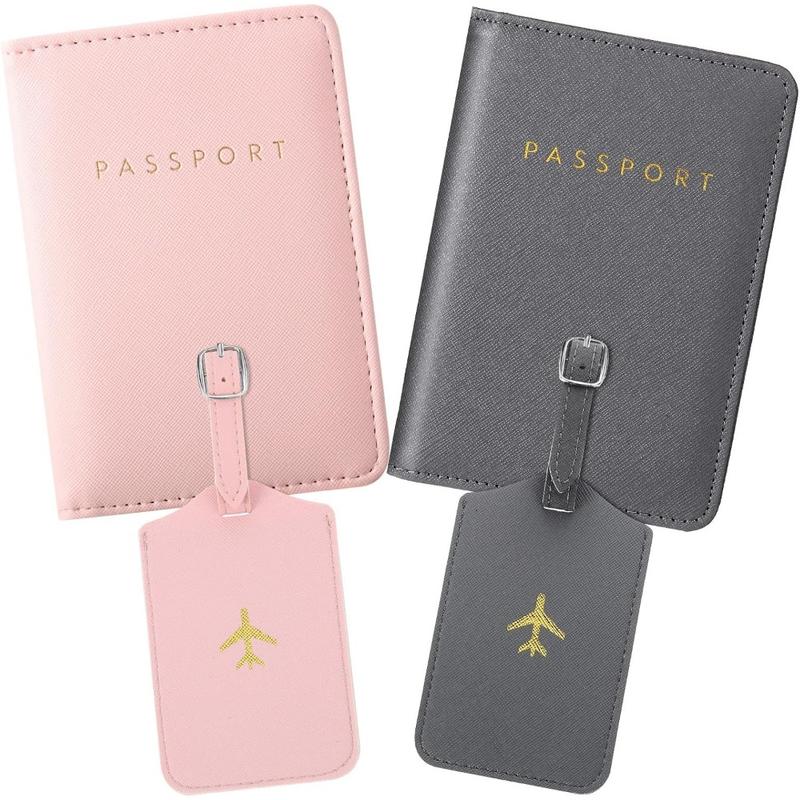 2 Pieces Passport Covers and 2 Pieces Luggage Tags, Passport Holder Travel Suitcase Tag