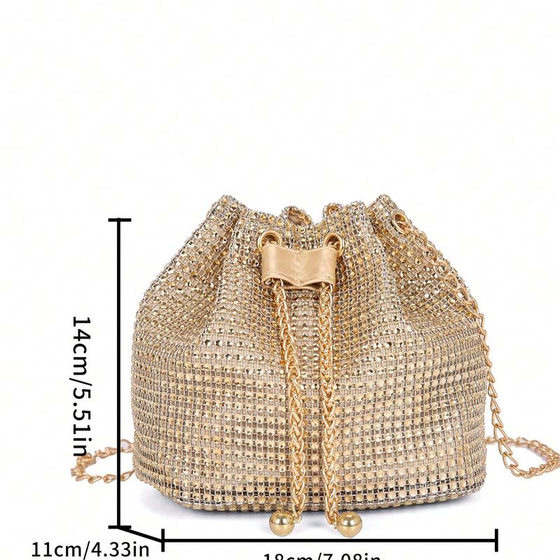 Lightweight,Business Casual Rhinestone Decor Bucket Bag Mini Drawstring Design, Clear Bag Trendy Pearl Bag Evening Bag,Dinner Bag Glamorous,Elegant,Exquisite,Quiet Luxury Rhinestone For Party Girl,Woman,Bride Perfect For Party,Dinner Banquet