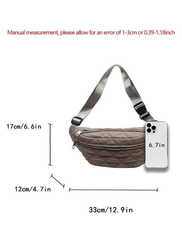 Women's Solid Color Quilted Fanny Pack, Fashionable Lightweight Travel Chest Bag, Casual Versatile Zipper Shoulder Bag for Daily Used