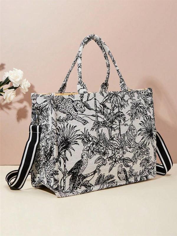 Fashion Random Animal Print Tote Bag, 2024 New Style Large Capacity Shoulder Bag for Girlfriend Gifts, Casual Versatile Commuter Bag for Daily Used