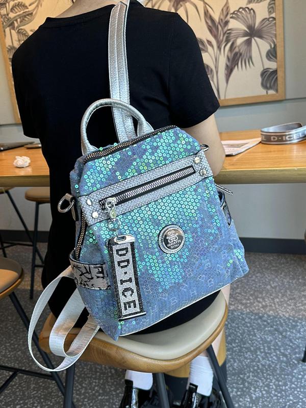 Fashionable Sequin Decorated Backpack, Casual Versatile Large Capacity Backpack for Women, Trendy All-match Commuter Bag for Daily Used