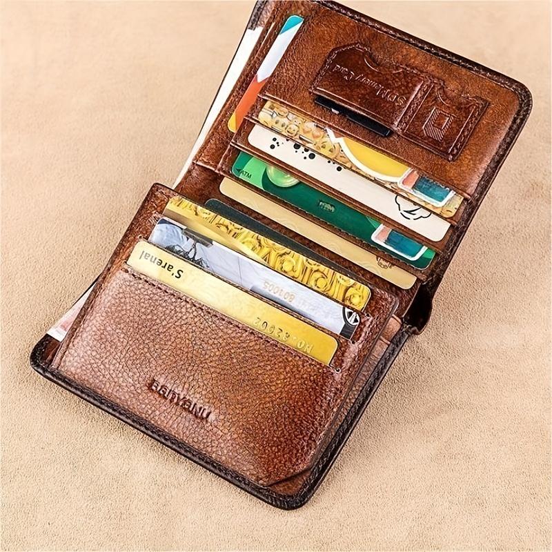 Men's Wallet RFID Anti-Theft Swiping Ultra-Thin Top Layer Cowhide Short Leather Wallet, Gift for Father