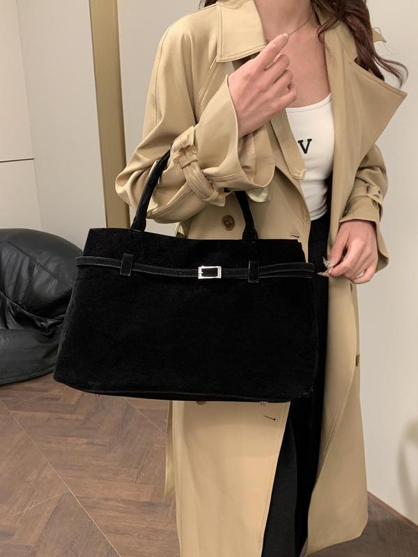 Women's Solid Color Tote Bag, Fashionable Large Capacity Shoulder Bag for Work & Daily Used, Casual Trendy Versatile High-quality Daily Commuting Bag