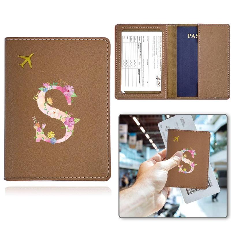 Letter Pattern PU Leather Passport Holder, 1 Count Versatile Travel Wallet, Compact Protective Cover for Air Tickets Vaccine Cards Credit Cards