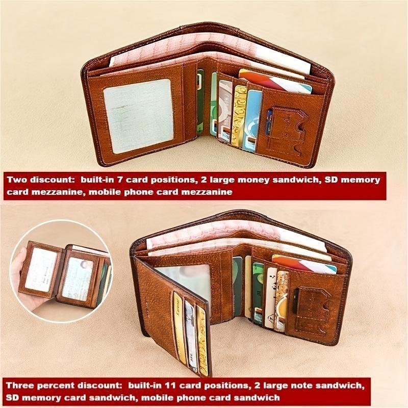 Men's Wallet RFID Anti-Theft Swiping Ultra-Thin Top Layer Cowhide Short Leather Wallet, Gift for Father