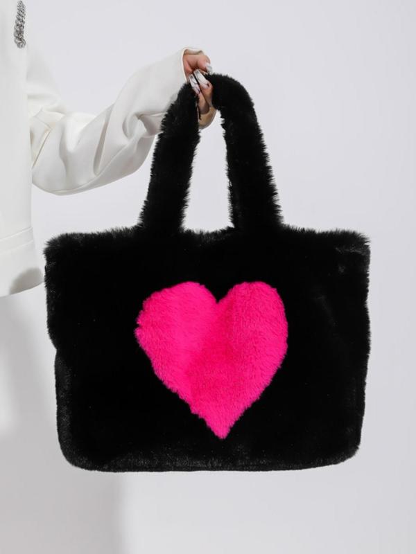 Women's Fashionable Heart Shaped Faux Fur Handbag, Casual Versatile Shoulder Bag with Chain Strap, Trendy All-match Crossbody Bag for Daily Use