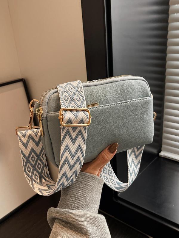 Women's Elegant Chevron Pattern Crossbody Bag, Fashionable PU Leather Zipper Shoulder Bag for Daily Used, Casual Trendy Versatile High-quality Daily Commuting Bag