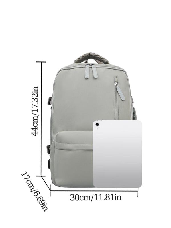 Women's Simple Style Plain Color Backpack with USB Port Design, Casual Trendy Large Capacity Backpack, Fashionable Backpack for Daily Use