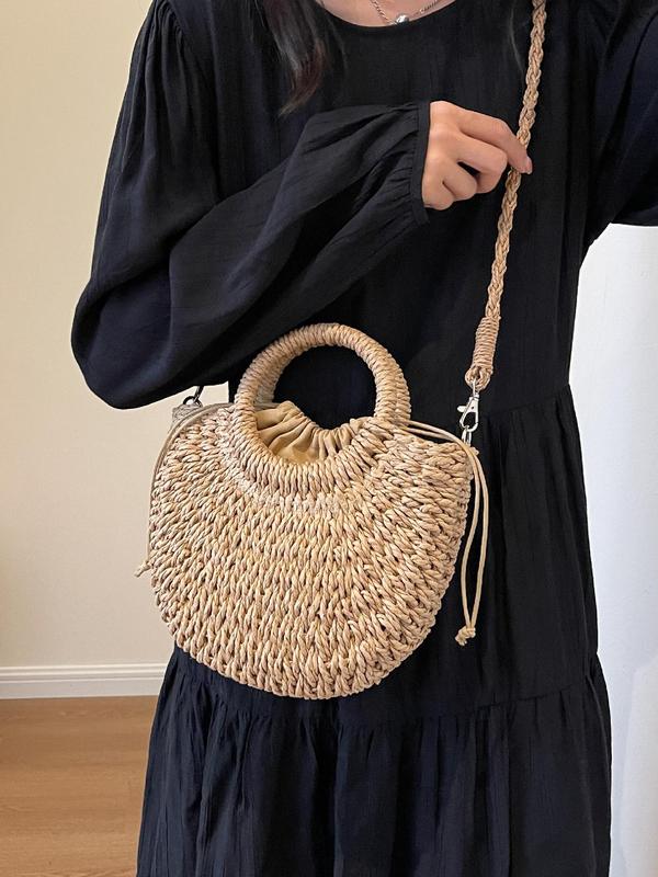 Summer Simple Style Straw Handbag, Casual Trendy Crossbody Bag for Women for Summer Vacation, Fashionable Boho Style Beach Bag for Summer Daily Use, Fall Outfits, Earthtone Fall Freshness