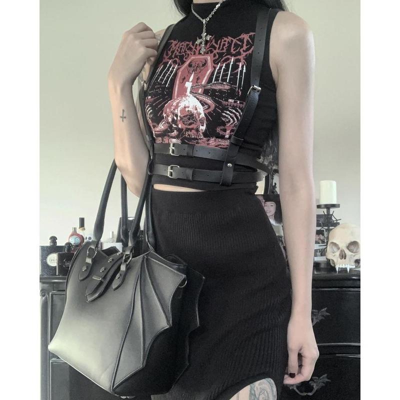 Lost Queen Annabelle Bat Wing Handbag - Gothic Winged Crossbody Purse | Black Vegan Leather