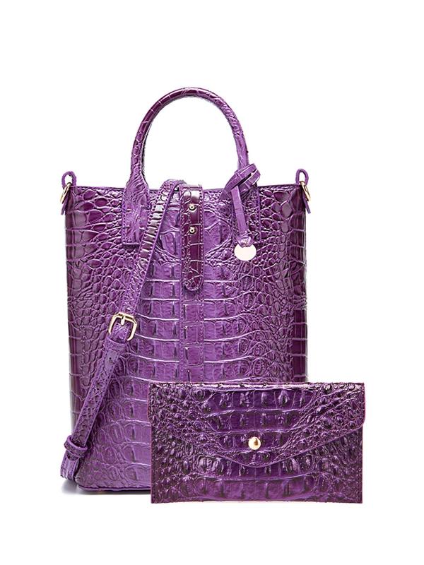 Women's Fashion Crocodile Embossed Handbag & Wallet, Casual Versatile Shoulder Bag Set for Women, Trendy All-match Bag Set for Daily Use